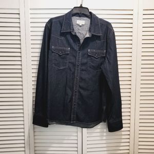 TECOVAS Denim Blue Pearl Snap Men's Shirt, Size L